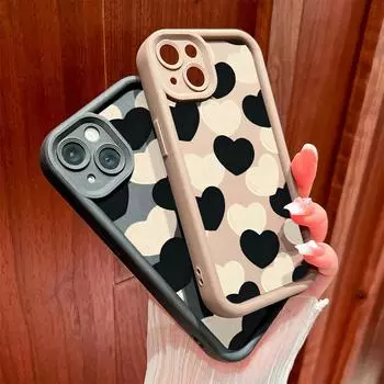 Для iPhone 16 15 14 13 12 11 Pro Max XS Max XR X SE 8 7 Модный мягкий силиконовый чехол с узором в виде сердца и полной защитой линз iPhone 12 красный