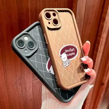 Для iPhone 16 15 14 13 12 11 Pro Max XS Max XR X SE 8 7 Мягкий силиконовый защитный чехол для телефона с рисунком в виде медведей и сеткой iPhone 12 Pro Max коричневый