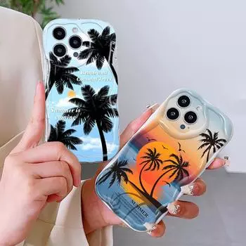 Для iPhone 16 15 14 13 12 Pro Max Samsung S24 Ultra S23 S22 Plus Redmi Note 13 Pro Beach Coconut Trees Cream Texture Мягкий силиконовый чехол для телефона Redmi Note 10 5G белый