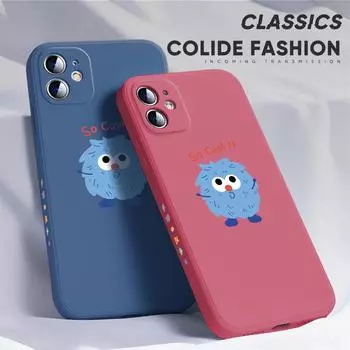 Для iPhone 16 15 14 13 12 Pro Max 13 12 Mini 14 15 16 Plus SE мультяшный монстр семья мягкий жидкий силиконовый защитный чехол для телефона на всю линзу iPhone 14 Plus фиолетовый