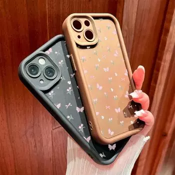 Для iPhone 16 15 14 13 12 11 Pro Max XS Max XR X SE 8 7 летний бабочки цветочный узор мягкий силиконовый полный защитный чехол для телефона iPhone 13 красный