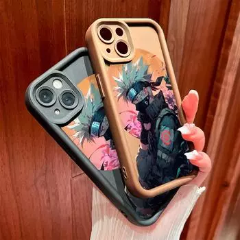 Для iPhone 16 15 14 13 12 11 Pro Max XS Max XR X SE 8 7 квадратный узор Хатаке Какаши мягкий силиконовый защитный чехол для телефона на всю линзу iPhone 13 Pro Max коричневый