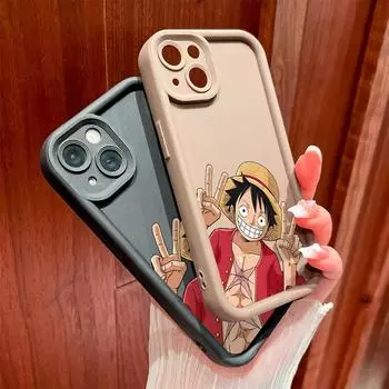 Для iPhone 16 15 14 13 12 11 Pro Max XS Max XR X SE 8 7 Happy Scissor Hand Luffy Pattern Мягкий силиконовый защитный чехол для телефона с полной линзой iPhone 16 Plus белый