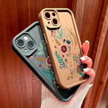 Для iPhone 16 15 14 13 12 11 Pro Max XS Max XR X SE 8 7 Beauty Simple Flowers Plant Мягкий силиконовый защитный чехол для телефона с полной линзой iPhone 15 коричневый