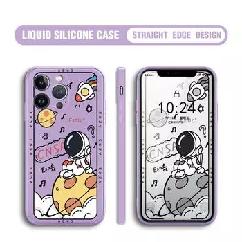 Для iPhone 16 15 14 13 12 Pro Max 13 12 Mini 14 15 16 Plus SE мультяшный милый астронавт мягкий жидкий силиконовый чехол для защиты линз iPhone 14 Plus темно-зеленого