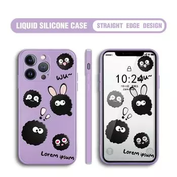 Для iPhone 16 15 14 13 12 Pro Max 13 12 Mini 14 15 16 Plus SE мультяшный милый черный брикет жидкий силиконовый чехол для защиты линз iPhone 12 небесно-голубой