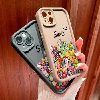 Для iPhone 16 15 14 13 12 11 Pro Max XS Max XR X SE 8 7 красочные цветы мягкий силиконовый полный объектив противоударный защитный чехол iPhone 14 Plus коричневый