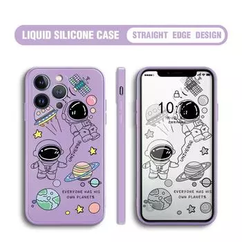 Для iPhone 16 15 14 13 12 Pro Max 13 12 Mini 14 15 16 Plus SE мультяшный милый космический астронавт мягкий жидкий силиконовый защитный чехол для телефона на всю линзу iPhone 7/8 небесно-голубой