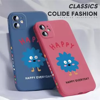 Для iPhone 16 15 14 13 12 Pro Max 13 12 Mini 14 15 16 Plus SE мультяшный синий маленький монстр боковой дизайн мягкий полный защитный чехол для линз iPhone 12 Pro серый