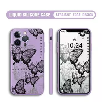 Для iPhone 16 15 14 13 12 Pro Max 13 12 Mini 14 15 16 Plus SE мультяшный эскиз бабочка жидкий силиконовый полный защитный чехол для телефона iPhone 16 Pro Max светло-зеленый