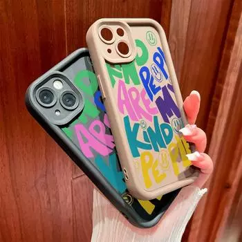 Для iPhone 16 15 14 13 12 11 Pro Max XS Max XR X SE 8 7 интересный цветной английский узор мягкий силиконовый полный защитный чехол для телефона iPhone 14 белый