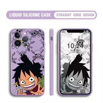 Для iPhone 16 15 14 13 12 Pro Max 13 12 Mini 14 15 16 Plus SE 2020 SE 2022 милый мультяшный дизайн Луффи жидкий силиконовый защитный чехол для телефона на всю линзу iPhone 16 Pro Max темно-зеленого