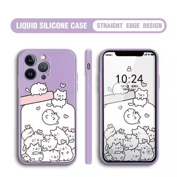 Для iPhone 16 15 14 13 12 Pro Max 13 12 Mini 14 15 16 Plus SE мультяшный милый кот жидкий силиконовый защитный чехол для объектива телефона iPhone 14 Plus темно-зеленого
