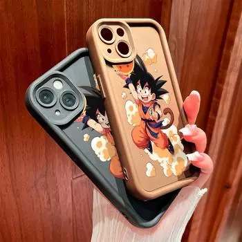 Для iPhone 16 15 14 13 12 11 Pro Max XS Max XR X SE 8 7 мягкий силиконовый крутой чехол Dragon Ball Son Goku для защиты линз iPhone 14 коричневый