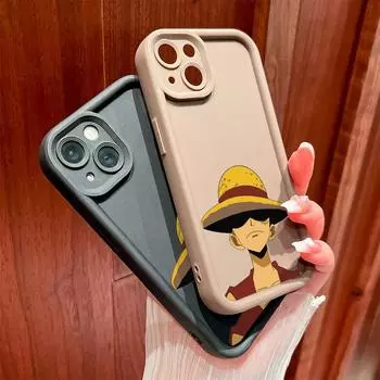 Для iPhone 16 15 14 13 12 11 Pro Max XS Max XR X SE 8 7 Red Vest Luffy Pattern Мягкий силиконовый противоударный чехол для полнообъективной защиты iPhone 15 коричневый