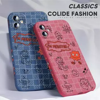 Для iPhone 16 15 14 13 12 Pro Max 13 12 Mini 14 15 16 Plus SE мультяшный милый монстр узор боковой дизайн мягкий полный объектив защитный чехол iPhone 7 Plus/8 Plus темно-зеленого