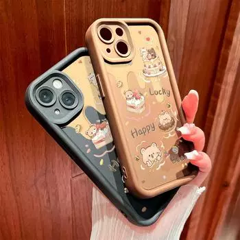 Для iPhone 16 15 14 13 12 11 Pro Max XS Max XR X SE 8 7 Мягкий силиконовый чехол для защиты линз с рисунком в виде пончика и медведя iPhone 11 Pro Max белый