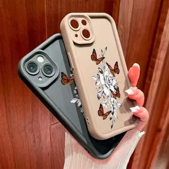 Для iPhone 16 15 14 13 12 11 Pro Max XS Max XR X SE 8 7 цветов бабочка узор мягкий силиконовый полный объектив защитный чехол для телефона iPhone 8 Plus чёрный