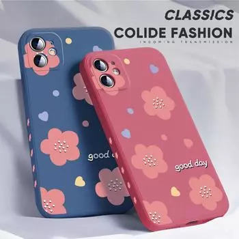 Для iPhone 16 15 14 13 12 Pro Max 13 12 Mini 14 15 16 Plus SE Простой мультяшный цветочный дизайн Мягкий защитный чехол для всей линзы iPhone 12 Mini темно-зеленого