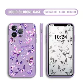 Для iPhone 16 15 14 13 12 Pro Max 13 12 Mini 14 15 16 Plus SE 2020 SE 2022 красочный дизайн бабочки жидкий силиконовый полный защитный чехол для телефона iPhone 13 Pro Max серый