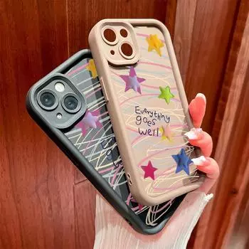 Для iPhone 16 15 14 13 12 11 Pro Max XS Max XR X SE 8 7 Мягкий силиконовый чехол с цветными трехмерными звездами для защиты линз и всего объектива телефона iPhone SE 2020 коричневый