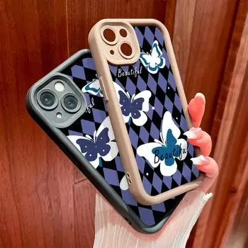 Для iPhone 16 15 14 13 12 11 Pro Max XS Max XR X SE 8 7 мягкий силиконовый чехол в форме ромба с изображением бабочек и защитой линз для телефона iPhone 13 Pro коричневый