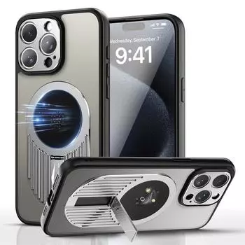 Для iPhone 16 15 14 13 Pro Max чехол для ароматерапии с рассеиванием тепла Magsafe магнитная беспроводная зарядка с металлической подставкой чехол для телефона For iPhone 16 Pro Max чёрный