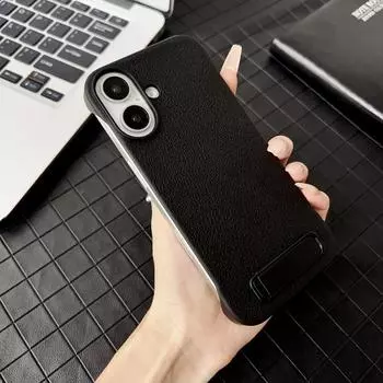 Для iPhone 16 15 14 Pro Max 13 Роскошный кожаный безрамочный чехол для телефона Матовый противоударный Бескаркасный невидимая подставка Защитная крышка For iPhone13 чёрный