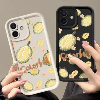 Для iPhone 16 15 Pro 14 Plus 13 12 11 Pro Max Xs Xr 8 7 с рисунком фруктов дуриана противоударный мягкий однотонный защитный чехол для линз из ТПУ iPhone 16 чёрный
