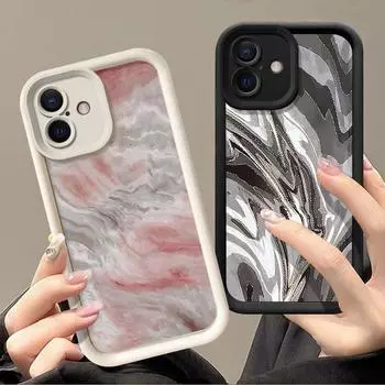 Для iPhone 16 15 Pro 14 Plus 13 12 11 Pro Max Xs Xr 8 7 цветной полосатый мраморный узор ударопрочный TPU мягкий однотонный цветной защитный чехол для линз iPhone 16 чёрный