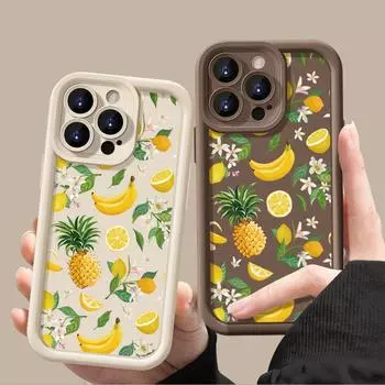 Для iPhone 16 15 Pro 14 Plus 13 12 11 Pro Max Xs Xr 8 7 Fruits Pattern противоударный мягкий однотонный защитный чехол для объектива из ТПУ iPhone 16 чёрный