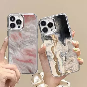 Для iPhone 16 15 Pro Max 14 Plus 13 12 Pro Max 11 ударопрочный прозрачный мягкий TPU цветной мраморный узор покрытый оправой объектива тонкий чехол iPhone 16 чёрный