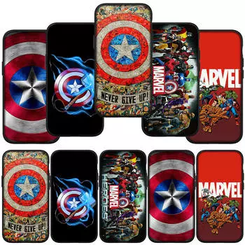 для iPhone 16 15 Xiaomi Redmi Note 13 12 11 Pro Max X 9 14 XR Samsung Galaxy A16 S24 S23 Plus Huawei OPPO Captain America Shield Marvel Phone Case for Redmi Note 12S аэро