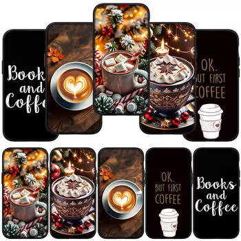 для iPhone 16 15 Xiaomi Redmi Note 13 12 11 Pro Max X 9 14 Plus XR Samsung Galaxy S24 S23 Huawei OPPO OK Рождество Но первый кофе Книга телефон чехол for Samsung Galaxy Note 20 болюс