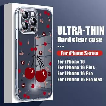 Для iPhone 16 Plus 15 14 Pro 12 13 Pro Max 11 противоударный вишневый узор жесткий ПК прозрачный тонкий защитный чехол для телефона iPhone 16