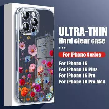 Для iPhone 16 Plus 15 14 Pro 12 13 Pro Max 11 ударопрочный цветной узор из розового цветка жесткий прозрачный тонкий защитный чехол для телефона iPhone 16