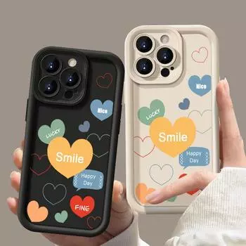 Для iPhone 16 Pro 15 14 Plus 13 12 Pro Max 11 Xs Xr 8 7 Love Hearts Pattern противоударный мягкий TPU защита линз противоударный чехол для телефона iPhone 16 чёрный