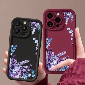 Для iPhone 16 Pro 15 14 Plus 13 12 Pro Max 11 Xs Xr 8 7 лавандовый узор противоударный мягкий TPU защита линзы противоударный чехол для телефона iPhone 16 чёрный