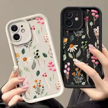 Для iPhone 16 Pro 15 14 Plus 13 12 11 Pro Max Xr Xs 8 7 ударопрочный цветной цветочный мягкий защитный чехол для линз из ТПУ iPhone 15 чёрный