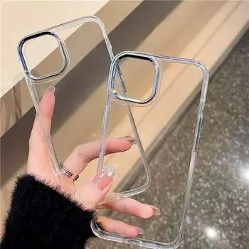 Для iPhone 16 Pro 15 14 Plus 13 12 Pro Max 11 прозрачная гальваническая рамка линзы TPU мягкий ударопрочный тонкий прозрачный чехол iPhone 15 чистый