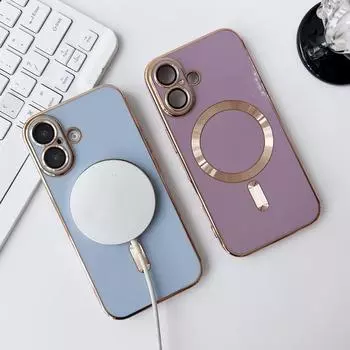 Для iPhone 16 Pro 15 14 Plus 13 12 Pro Max 11 гальваническое покрытие с линзами для Magsafe магнитный ударопрочный мягкий TPU однотонный тонкий чехол iPhone 16 чёрный