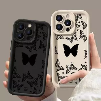 Для iPhone 16 Pro 15 14 Pro Max Plus 13 12 11 Pro Max Xr X Xs 8 7 противоударный мягкий защитный чехол для линз с узором «бабочка» iPhone 15 чёрный
