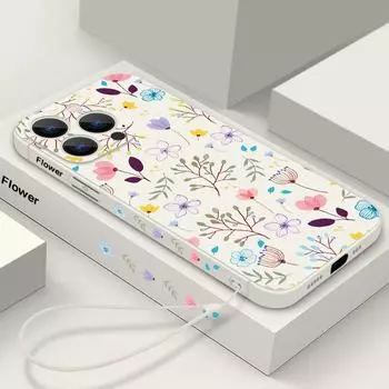 Для iPhone 16 Pro 15 14 Pro Max Plus 13 12 11 Pro Max Xr X Xs 8 7 Plus Мягкий ремешок из ТПУ с цветочным узором, тонкий защитный чехол для объектива iPhone 15 чёрный
