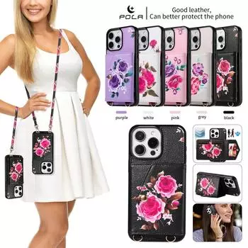 Для iPhone 16 Pro Max 15 Plus 14 13 12 Для Samsung Galaxy S24 Ultra S23 Plus Чехол-кошелек из кожи через плечо для карточек Чехол-подставка с запястьем iPhone 12 бежевый