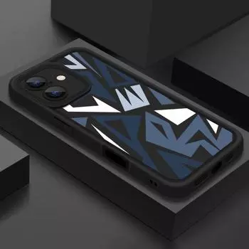 Для iPhone 16 Pro Max 15 Pro 14 Plus 13 12 11 XS XR 8 7 Чехол Ракушка Геометрический принт ТПУ Мягкий Ударопрочный Матовый Чехол для телефона iPhone 16E чёрный
