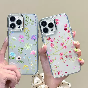 Для iPhone 16 Pro Max 15 Pro 14 Plus 13 12 Pro Max 11 Покрытие Рамка объектива Ударопрочный Прозрачный Цветочный Узор Мягкий ТПУ Чехол Чехол iPhone 16