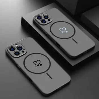 Для iPhone 16 Pro Max 16E 15 14 Pro 13 12 11 чехол Love Heart Print матовый прозрачный беспроводной зарядный противоударный мягкий край для MagSafe магнитный чехол для телефона iPhone 16e розовый