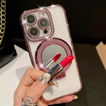 Для iPhone 16 Pro Max Роскошный блестящий держатель-подставка с покрытием, рамка, чехол для телефона для iPhone 11 12 13 14 15 16 Plus Flash Diamond Cover iPhone 11 чёрный