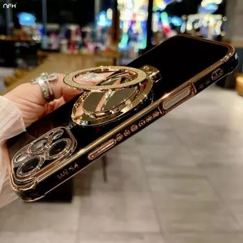 Для iPhone 16 Pro Max Роскошный чехол с рамкой для вспышки и зеркалом, подставкой, для iPhone 15 14 Plus 13 Mini 12 11 XS XR For iPhone 12