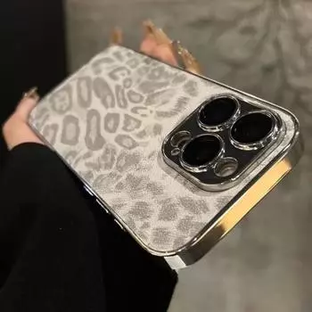 Для iPhone 16 Pro Max Роскошный леопардовый узор с покрытием Рамка Чехол для телефона для iPhone 11 12 13 14 15 16 Plus Защитная крышка объектива iPhone 11 чёрный